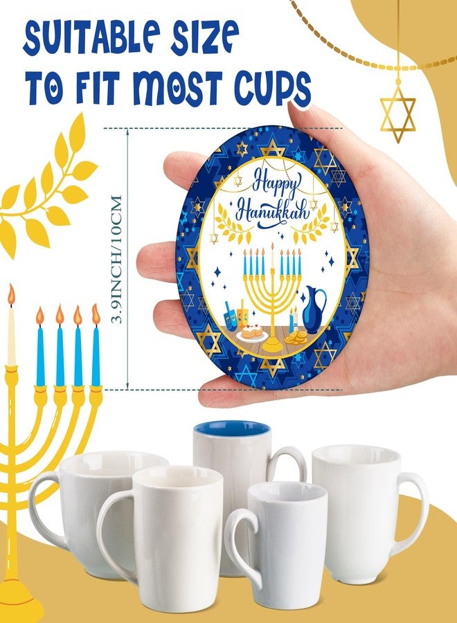 Affrolling 24 Sets Hanukkah Drinks Coasters for Table Protection with The Hanukkah Absorbent Drinks Coasters for Home Decoration and Judaism Gifts Dining Cafe Table Decoration, 4 Inches - Image 2